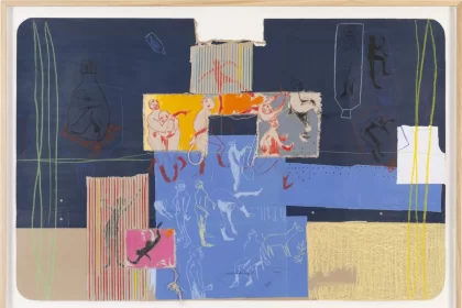 La nuit, 2021, Collages (carton, papier, tissus), crayon céramique, pastel mi-gras, papier recyclé 86,8 x 126,3 x 4 cm (34 3/16 x 49 23/32 x 1 9/16 in.)