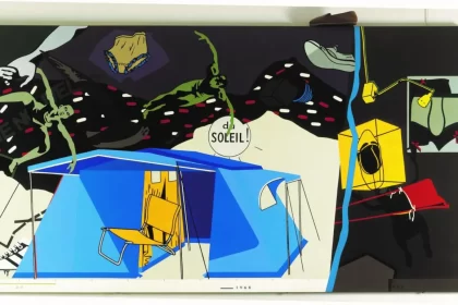 Hervé Télémaque, Inventaire, un homme d’intérieur, 1966, Acrylic on canvas, 150 x 300 cm, © Hervé Télémaque, ADAGP, Paris and DACS, London 2021.