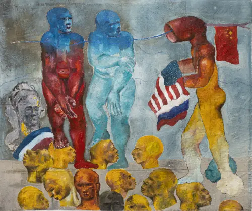 Sadikou Oukpedjo Mémoires d’un continent #1, 2022 Technique mixte sur toile 240 x 200 cm