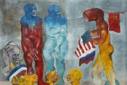 Sadikou Oukpedjo Mémoires d’un continent #1, 2022 Technique mixte sur toile 240 x 200 cm