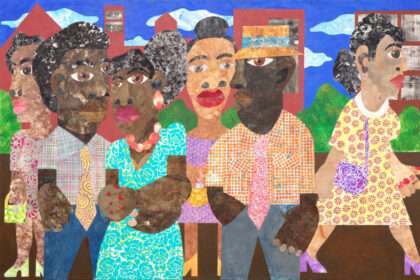 Evita Tezeno The Rhythm of Street Life , 2023 Collage technique mixte et acrylique sur toile 48 x 72 x 1,5 po